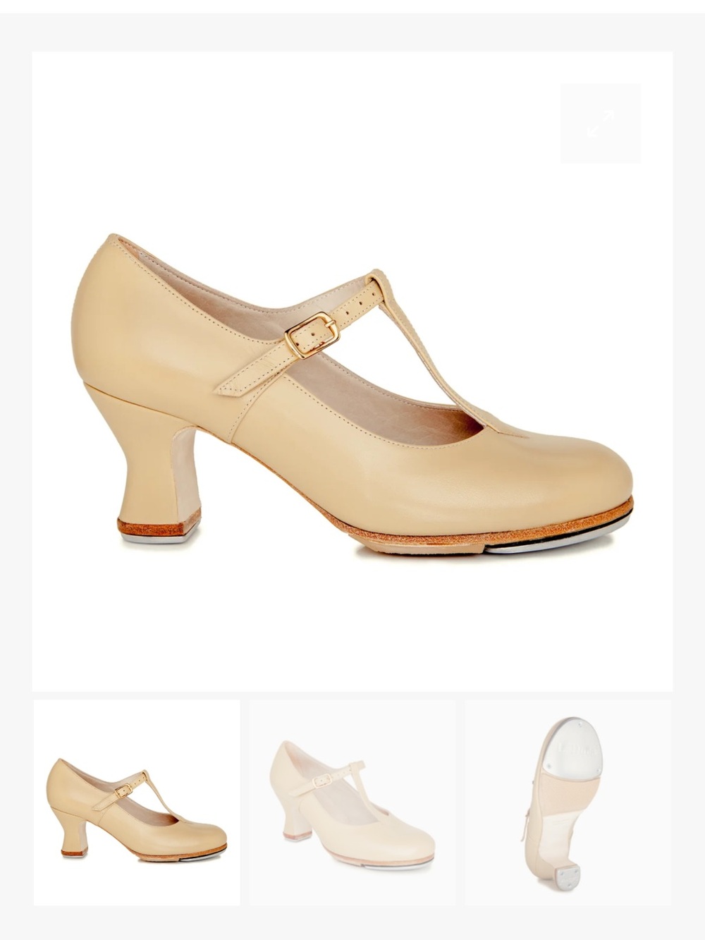 Women's Cream T-Strap Mid Heel Dress Shoe